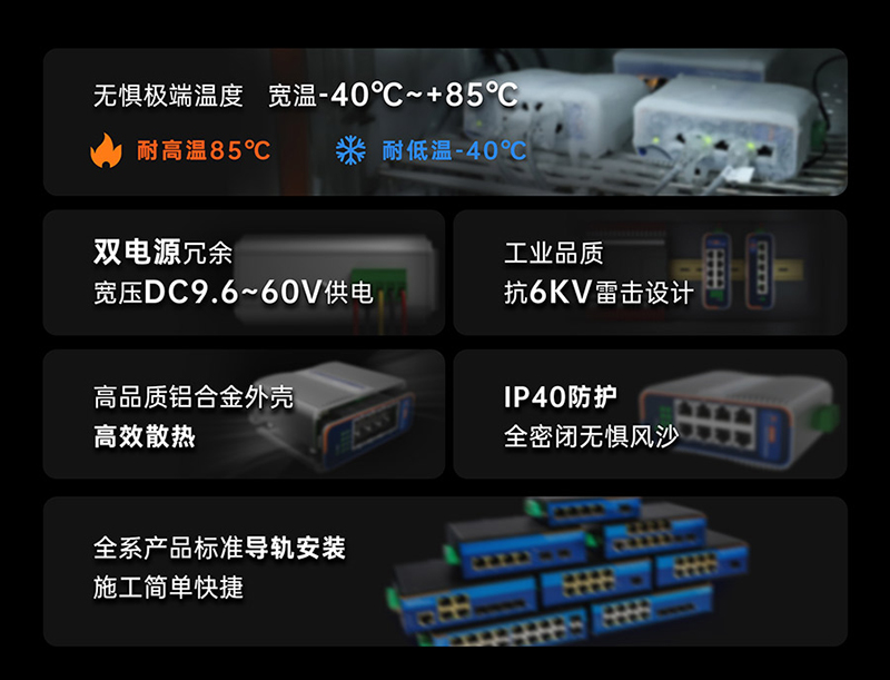 工業(yè)級交換機(jī)的硬件保護(hù)，可以耐嚴(yán)寒酷暑等惡劣環(huán)境下正常工作